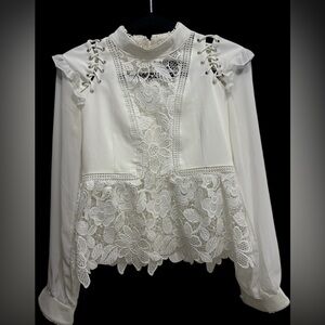 White Lace Blouse with Floral Design